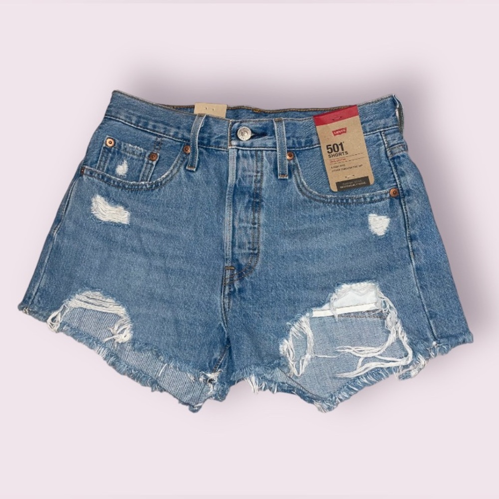Levi's Ripped Jean Shorts, Blue, Size 25